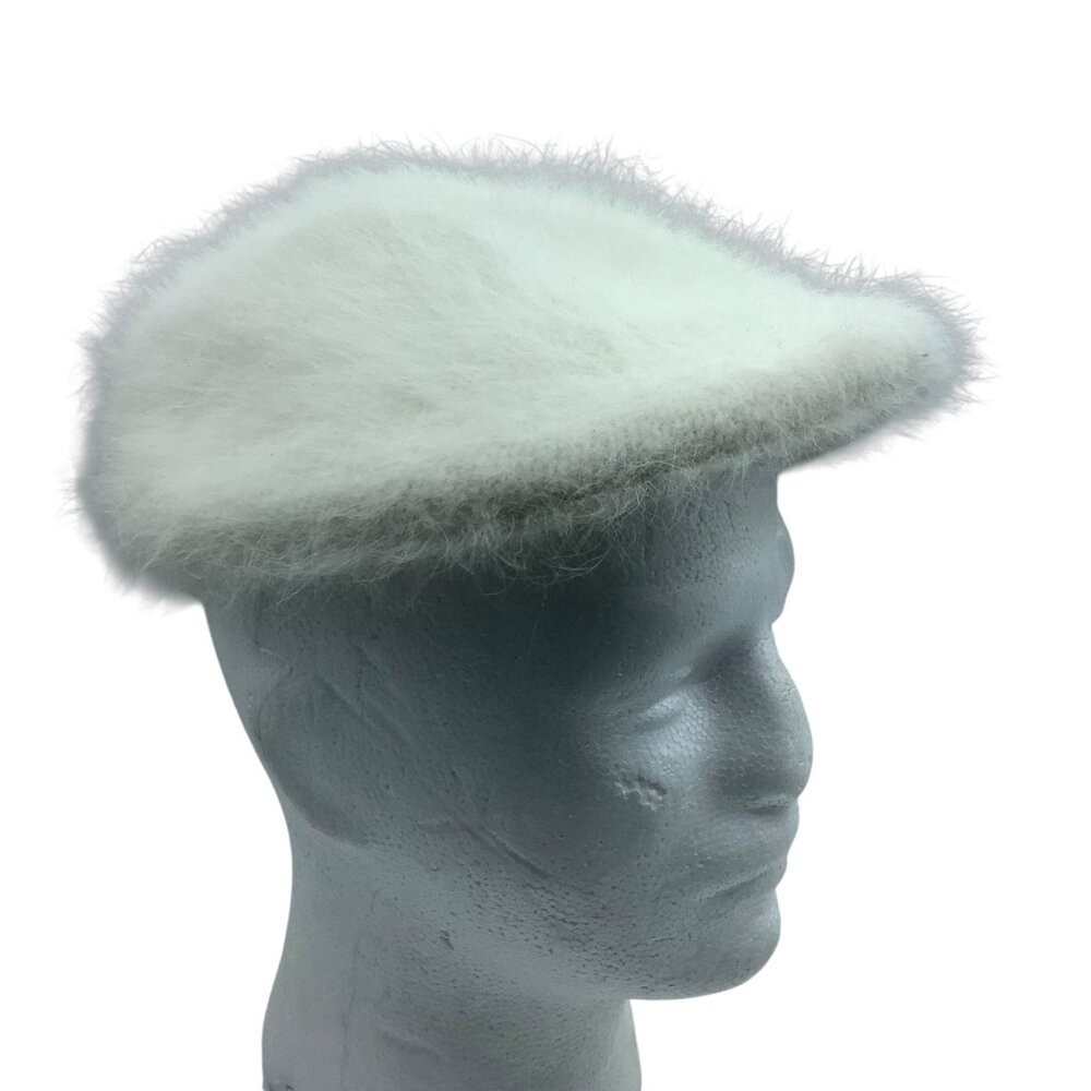 Vtg David &‎ Young White 90% Angora Blend Newsboy Cap Furry Fluffy OS